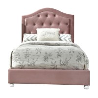 Full Bed with Button Tufted Arched Headboard, Pink
