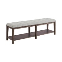 Bench with Button Tufted Seat and Open Shelf, Beige