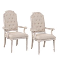 Arm Chair with Padded Seat and Button Tufts, Set of 2, Beige