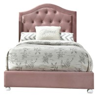 Twin Bed with Button Tufted Arched Headboard, Pink