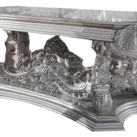 Dining Table with Intricate Scroll Floral Carvings, Gray