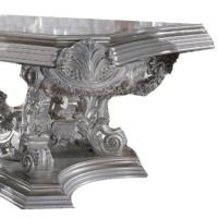 Dining Table with Intricate Scroll Floral Carvings, Gray