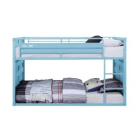 Twin Over Twin Bunk Bed with Metal Frame and Cargo Theme, Blue