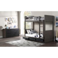 Twin over Twin Bunk with 2 Drawers and Grain Details, Oak Gray