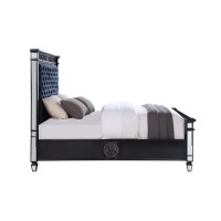Queen Bed with Button Tufting and Sunburst Motifs, Black