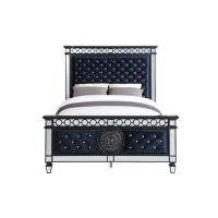 Queen Bed with Button Tufting and Sunburst Motifs, Black