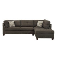 Sectional Sofa with Ottoman and Nailhead Trim, Gray