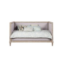 Daybed with Fabric Upholstery and Nailhead, Weathered Brown