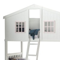Twin Over Twin Bunk Bed with House Shape, White