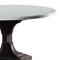 Dining Table with Marble Top and Pedestal Base, White and Brown