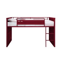 Twin Loft Bed with Metal Frame and Slide, Red