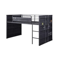 Twin Loft Bed with Metal Frame and Slide, Gray