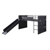 Twin Loft Bed with Metal Frame and Slide, Gray
