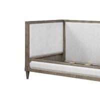 Daybed with Fabric Upholstery and Carvings, Weathered Brown