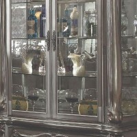 Curio Cabinet with Scrolled Motifs and Touch Light, Silver