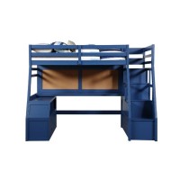 Twin Loft Bed with 9 Drawers and Inbuilt Ladder, Blue