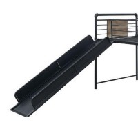 Twin Loft Bed with Tubular Metal Frame and Slide, Dark Bronze