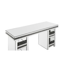 Writing Desk with Faux Diamond Inlay and 4 Compartments, Silver