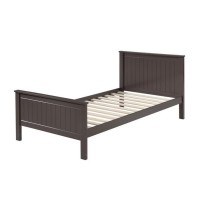 Twin Bed with Wood Panel Design and Slats, Taupe Gray