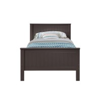 Twin Bed with Wood Panel Design and Slats, Taupe Gray