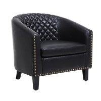 Leatherette Accent Chair with Nailhead Trim and Diamond Stitch, Black