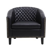 Leatherette Accent Chair with Nailhead Trim and Diamond Stitch, Black