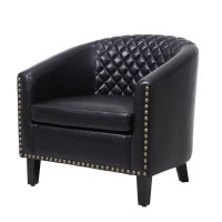 Leatherette Accent Chair with Nailhead Trim and Diamond Stitch, Black