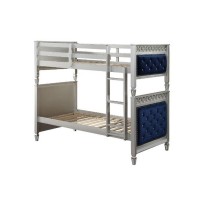 Twin Over Twin Bunk Bed with Raised Motif, Blue and Silver