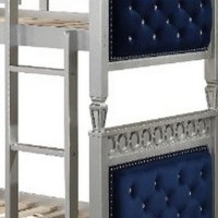 Twin Over Twin Bunk Bed with Raised Motif, Blue and Silver