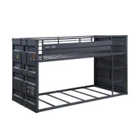 Twin Over Twin Bunk Bed with Metal Frame and Cargo Theme, Gray