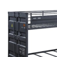Twin Over Twin Bunk Bed with Metal Frame and Cargo Theme, Gray