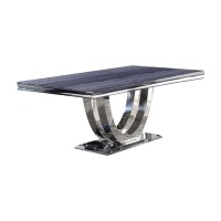 Dining Table with Faux Marble Top and Open Pedestal Base, Chrome