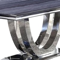 Dining Table with Faux Marble Top and Open Pedestal Base, Chrome