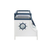 Twin Over Full Bunk Bed with Baluster Style Guardrails, White and Blue