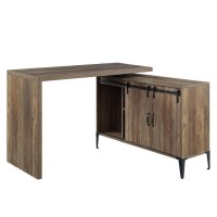 Swivel Writing Desk with Sliding Barn Door and USB Port, Brown