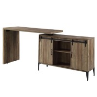 Swivel Writing Desk with Sliding Barn Door and USB Port, Brown