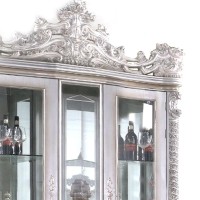 Curio with 2 Glass Doors and Traditional Hollow Floral Carvings, Gray