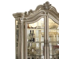 Curio Cabinet with Scrolled Motifs and Touch Light, Offwhite