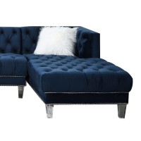 Sectional Sofa with 2 Faux Fur Pillows and Nailhead Trim, Blue
