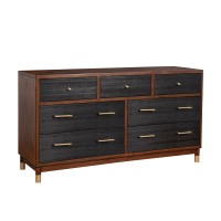 Dresser with 7 Drawers and Round Legs, Brown and Black
