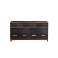 Dresser with 7 Drawers and Round Legs, Brown and Black