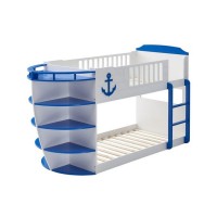 Twin over Twin Bunk Bed with 9 Shelves and Nautical Design, White and Blue