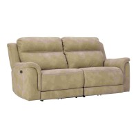 2 Seat Power Recliner Sofa with Flared Arms and Adjustable Head, Beige