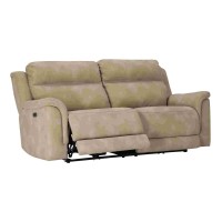 2 Seat Power Recliner Sofa with Flared Arms and Adjustable Head, Beige