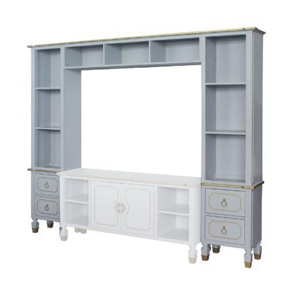 Entertainment Center with Golden Trim Accent and 4 Drawers, Gray