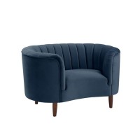 Chair with Vertical Channel Tufting and Curved Design, Blue