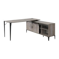 L Shape Writing Desk with 6 Open Compartments, Gray