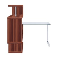 Writing Desk with 4 Swivel Etagere Shelf and Casters, Walnut Brown