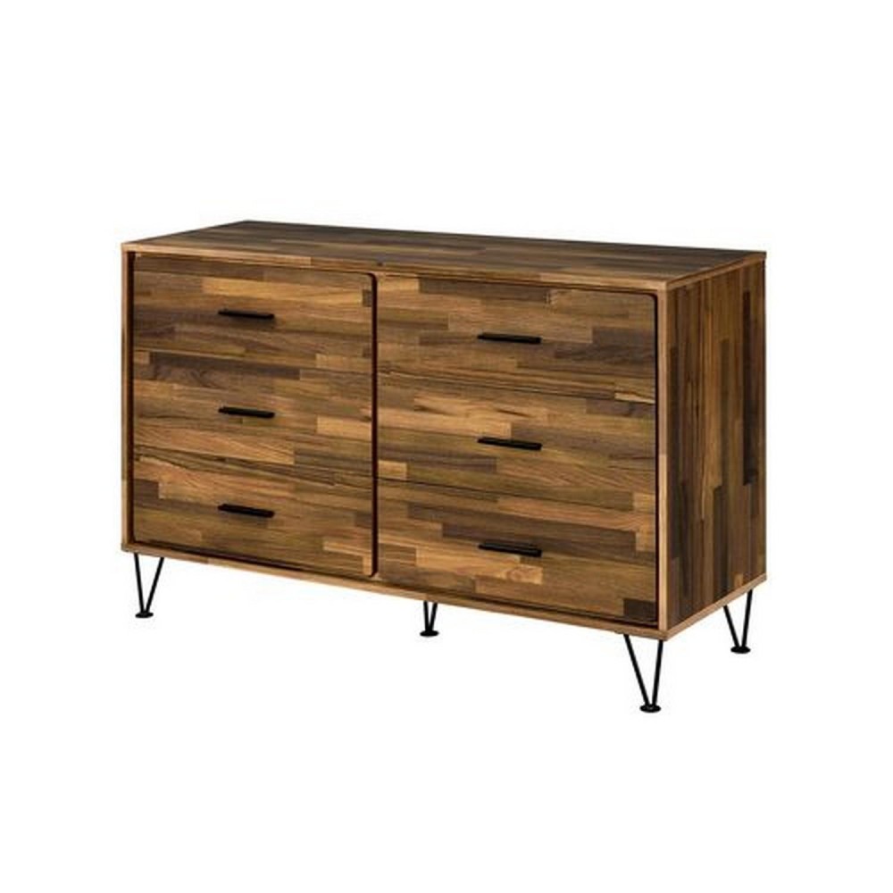 Dresser with 6 Drawers and Butcher Block Pattern, Brown