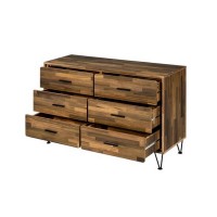 Dresser with 6 Drawers and Butcher Block Pattern, Brown